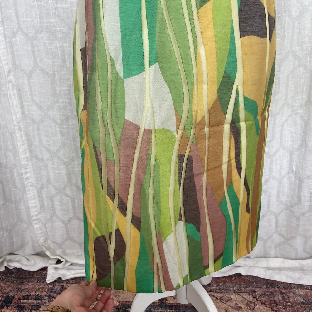 Kay Unger Cocktail Dress Size 8 Green‎ Brown Abstract Linen Blend Semi Formal - Picture 10 of 15